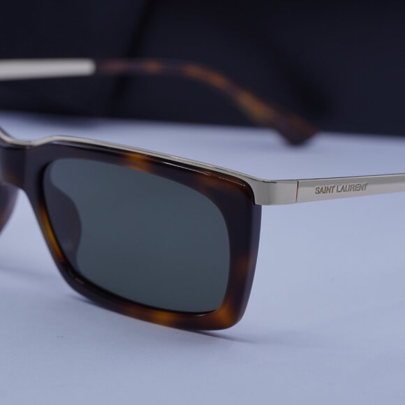 Saint Laurent SL 766 004 Rectangle Sunglasses - Havana/Gold/Grey - Picture 4 of 11